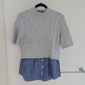 Anthropologie Maeve Mixed Media Mock Turtleneck Short-sleeve Sweater NWOT